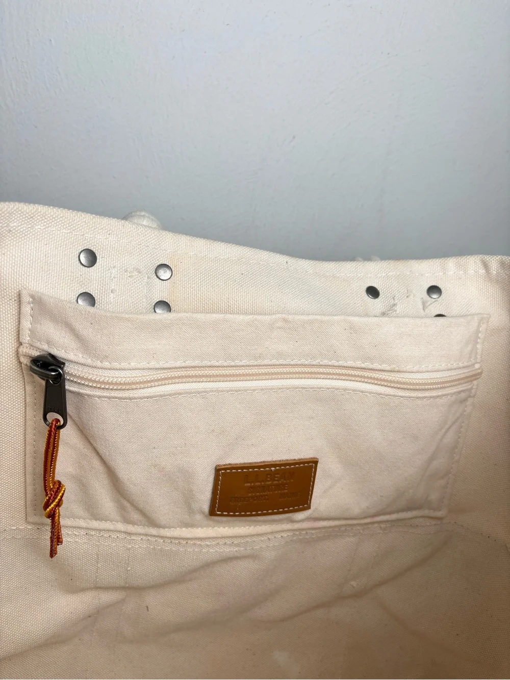 L.L. BEAN Signature Boat & Tote Canvas Bag w Rope & Leather Handles Nautical